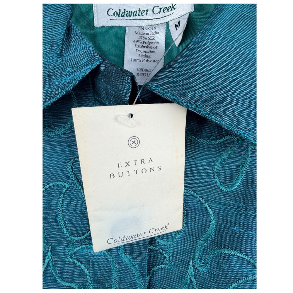 Coldwater Creek Teal Silk Blend Embroidered Beaded Jacket Womens M - Picture 4 of 5